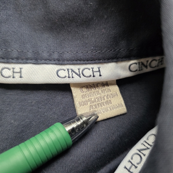 Cinch Western Button Down Shirt Men's Medium Navy Blue 100% Cotton Long Sleeve - Picture 6 of 7